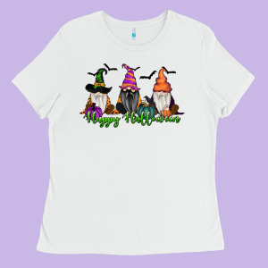 Happy Halloween Gnome Pumpkin Ladies Tee Designed By Ranaportraitstore