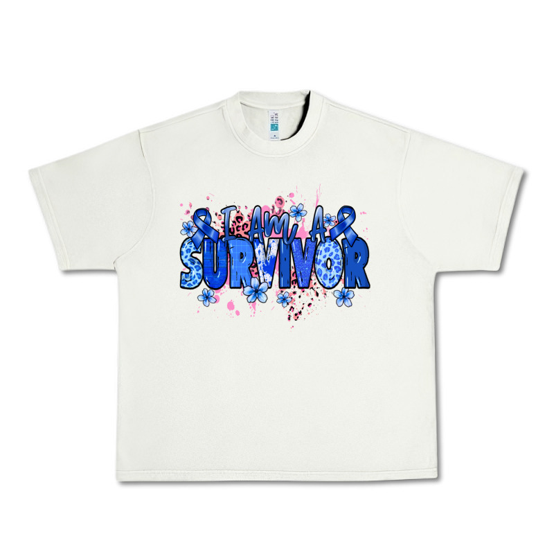 I Am A Survivor Colon Cancer Blue Ribbon Urban Heavy Tee by NancyCooperArtShop | Teevron