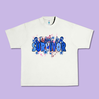 I Am A Survivor Colon Cancer Blue Ribbon Urban Heavy Tee Designed By Nancycooperartshop