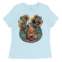 Baby Blue highland cow horseshoe Ladies Tee - JahusDesignShop