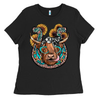 Black highland cow horseshoe Ladies Tee - JahusDesignShop