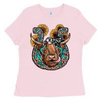 Bubblegum Pink highland cow horseshoe Ladies Tee - JahusDesignShop