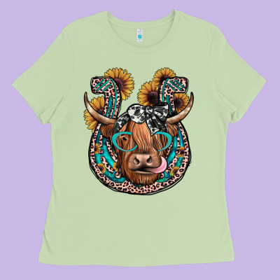 Highland Cow Horseshoe Ladies Tee Designed By Jahusdesignshop