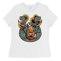 White highland cow horseshoe Ladies Tee - JahusDesignShop
