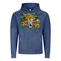 Vintage Denim longhorn bull skull western turquoise background Vintage Hoodie - Artiststas
