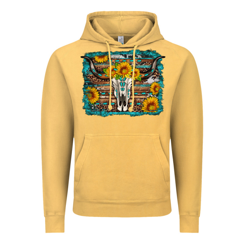 Longhorn Bull Skull Western Turquoise Background Vintage Hoodie by Artiststas | Teevron