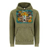 Vintage Olive longhorn bull skull western turquoise background Vintage Hoodie - Artiststas
