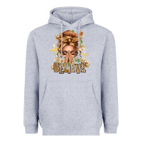 Heather Grey Blonde Hair Believe Praying Caucasian Messy Bun Heavyweight Hoodie - texasbilliewilder
