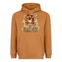 Meerkat Blonde Hair Believe Praying Caucasian Messy Bun Heavyweight Hoodie - texasbilliewilder