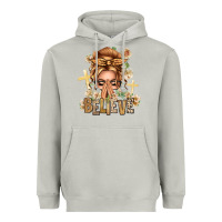 Moon Dust Blonde Hair Believe Praying Caucasian Messy Bun Heavyweight Hoodie - texasbilliewilder