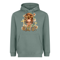 Sage Blonde Hair Believe Praying Caucasian Messy Bun Heavyweight Hoodie - texasbilliewilder
