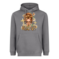Storm Blonde Hair Believe Praying Caucasian Messy Bun Heavyweight Hoodie - texasbilliewilder