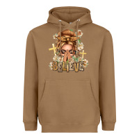 Toasted Coconut Blonde Hair Believe Praying Caucasian Messy Bun Heavyweight Hoodie - texasbilliewilder