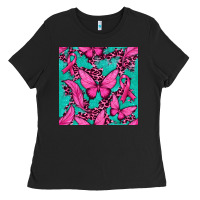Black Pink Butterfly with Ribbon Cancer Ladies Tee - texasbilliewilder