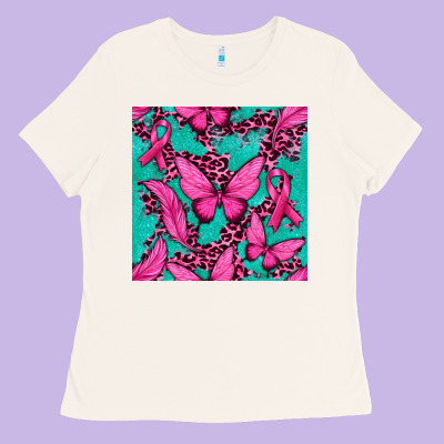 Pink Butterfly With Ribbon Cancer Ladies Tee Designed By Texasbilliewilder