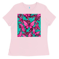 Bubblegum Pink Pink Butterfly with Ribbon Cancer Ladies Tee - texasbilliewilder
