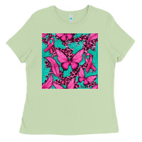 Matcha Pink Butterfly with Ribbon Cancer Ladies Tee - texasbilliewilder