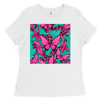 White Pink Butterfly with Ribbon Cancer Ladies Tee - texasbilliewilder
