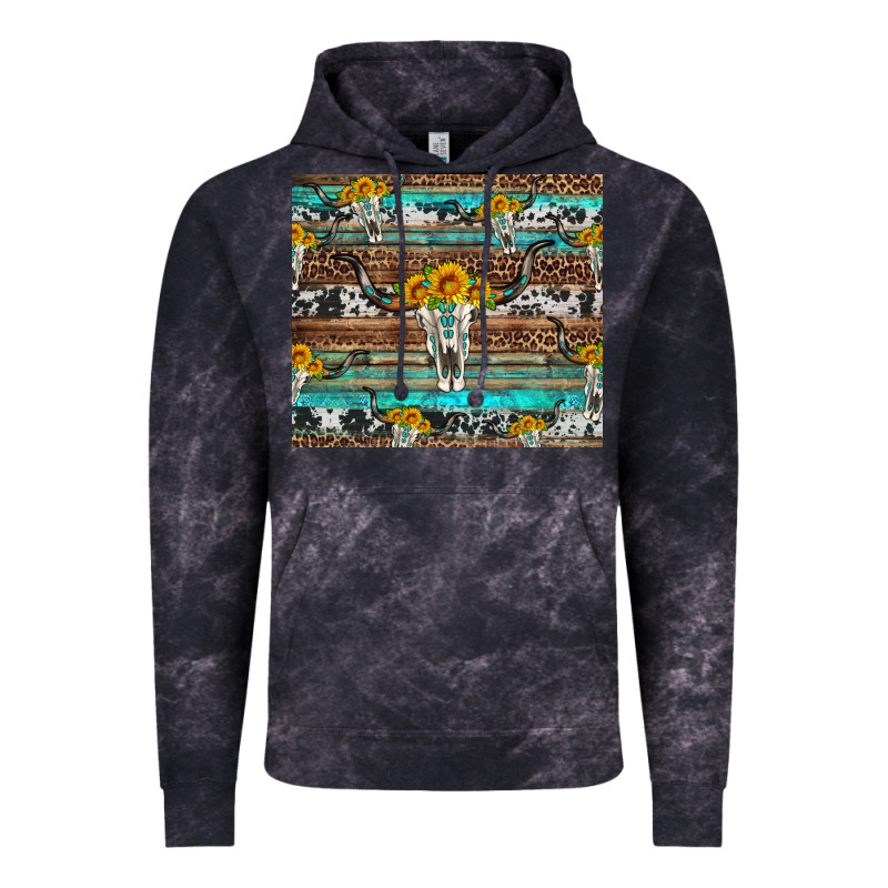 Longhorn Bull Skull Cowhide Leopard Turquoise Vintage Hoodie by Artiststas | Teevron