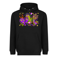 Black Mardi Gras hearts Heavyweight Hoodie - NancyCooperArtShop