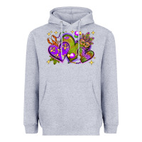Heather Grey Mardi Gras hearts Heavyweight Hoodie - NancyCooperArtShop