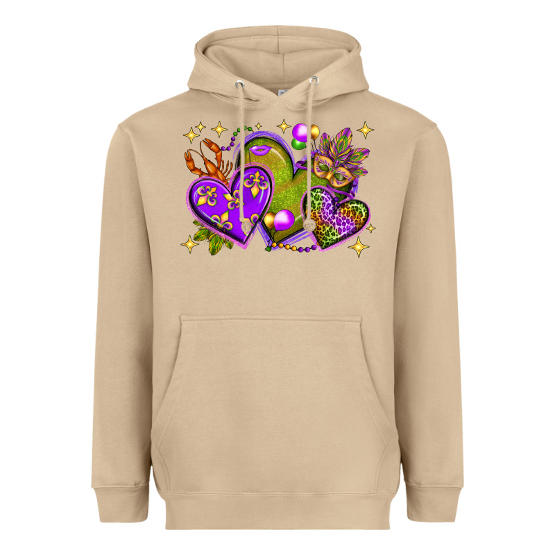 Mardi Gras Hearts Heavyweight Hoodie by NancyCooperArtShop | Teevron