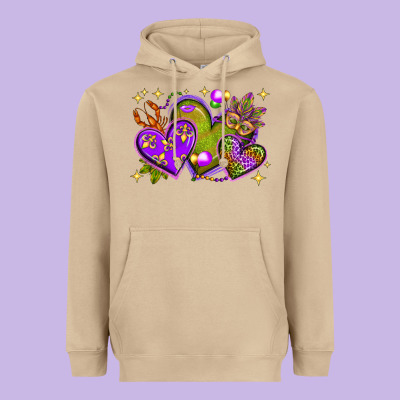 Mardi Gras Hearts Heavyweight Hoodie Designed By Nancycooperartshop