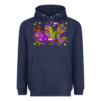 Navy Mardi Gras hearts Heavyweight Hoodie - NancyCooperArtShop