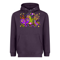 Plum Mardi Gras hearts Heavyweight Hoodie - NancyCooperArtShop