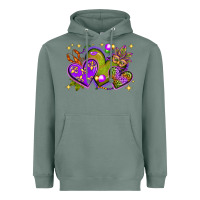 Sage Mardi Gras hearts Heavyweight Hoodie - NancyCooperArtShop
