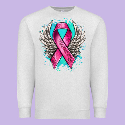 Cancer Ribbon With Angel Wings Premium Sweatshirt Designed By Nancycooperartshop