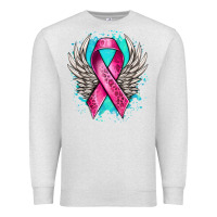 Oatmeal Heather cancer ribbon with angel wings Premium Sweatshirt - NancyCooperArtShop