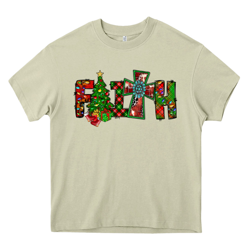 Christmas Faith With Cross Heavy Core Tee by CowhideDigitalArt | Teevron