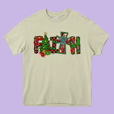 Christmas Faith With Cross Heavy Core Tee Designed By Cowhidedigitalart