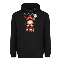 Black Baseball Mom Messy Bun Heavyweight Hoodie - texasbilliewilder