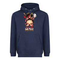 Navy Baseball Mom Messy Bun Heavyweight Hoodie - texasbilliewilder
