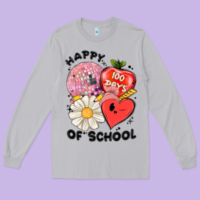 Happy 100 Days Of School Long Sleeve Tee Designed By Maliassmallbusiness