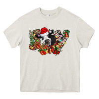Cream Christmas Joy Cow Heavy Core Tee - CowhideDigitalArt