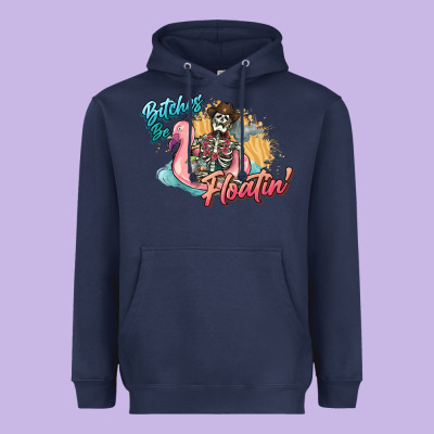 Bitches Be Floatin' Skeleton Summer Heavyweight Hoodie Designed By Nancycooperartshop
