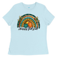 Baby Blue happy fall y'all rainbow Ladies Tee - RanaPortraitStore