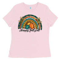 Bubblegum Pink happy fall y'all rainbow Ladies Tee - RanaPortraitStore