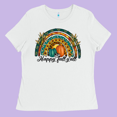 Happy Fall Y'all Rainbow Ladies Tee Designed By Ranaportraitstore