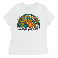 White happy fall y'all rainbow Ladies Tee - RanaPortraitStore