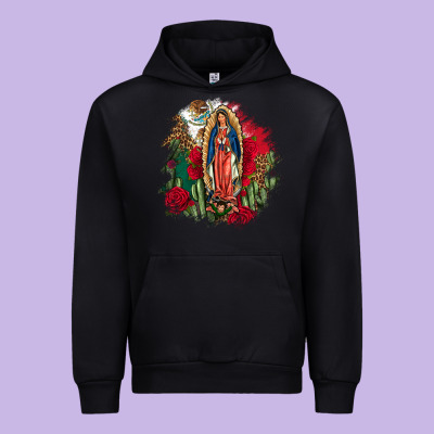 Our Lady Of Guadalupe Mexican Flag Cactus Roses Urban Hoodie Designed By Fadigitalartstudio