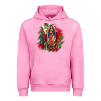 Fuchsia Pink Our Lady Of Guadalupe Mexican Flag Cactus Roses Urban Hoodie - FaDigitalArtStudio