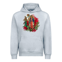 Heather Grey Our Lady Of Guadalupe Mexican Flag Cactus Roses Urban Hoodie - FaDigitalArtStudio