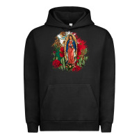 Pigment Black Our Lady Of Guadalupe Mexican Flag Cactus Roses Urban Hoodie - FaDigitalArtStudio