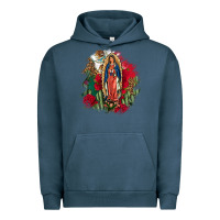 Pigment Midnight Navy Our Lady Of Guadalupe Mexican Flag Cactus Roses Urban Hoodie - FaDigitalArtStudio