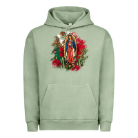 Pigment Oil Green Our Lady Of Guadalupe Mexican Flag Cactus Roses Urban Hoodie - FaDigitalArtStudio