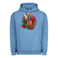 Pigment Pebble Blue Our Lady Of Guadalupe Mexican Flag Cactus Roses Urban Hoodie - FaDigitalArtStudio